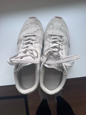 Larroude Cream Suede & Leather Sneakers